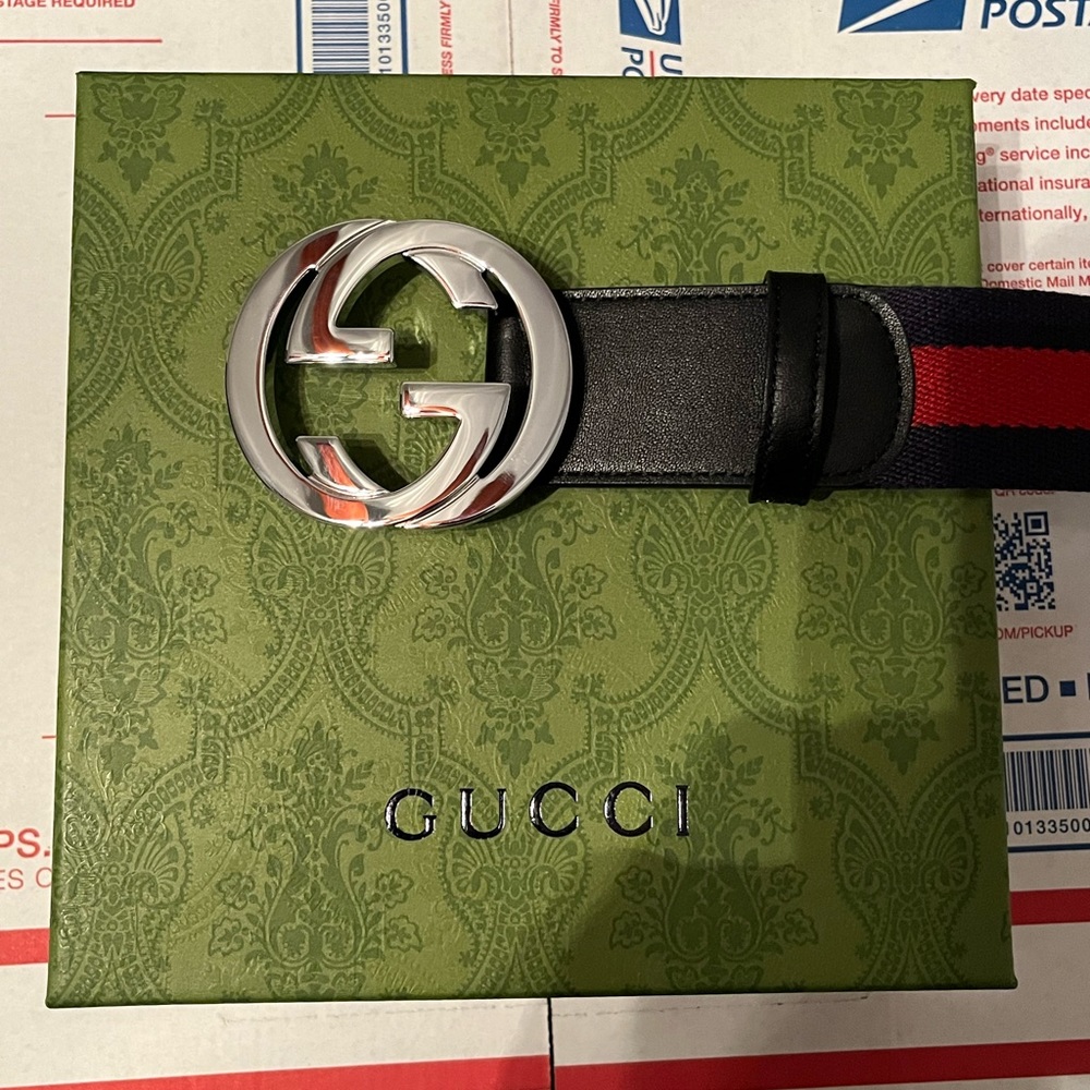 Men’s Gucci Web Belt Blue and Black Sz.85